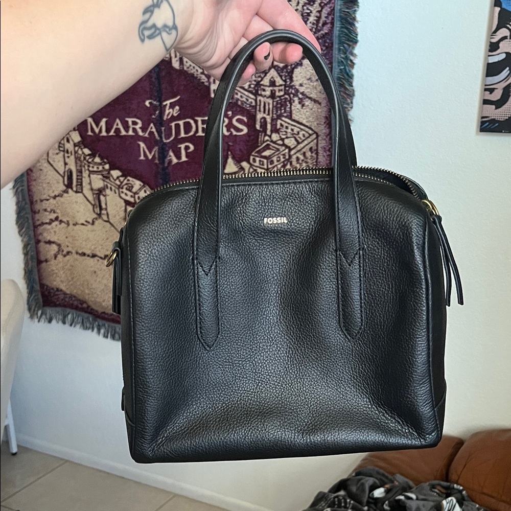 Fossil Black Pebbled Leather Tote